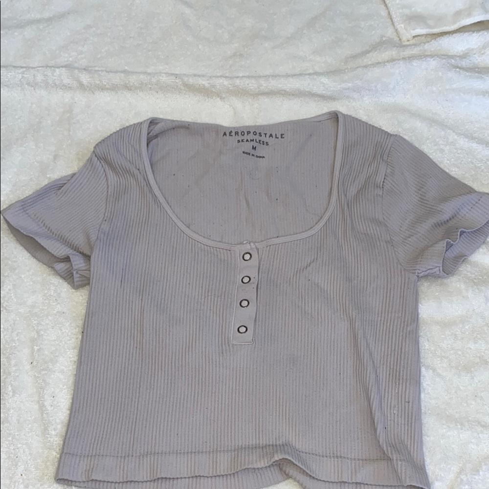 Aeropostale Gray Crop Buttoned T-Shirt